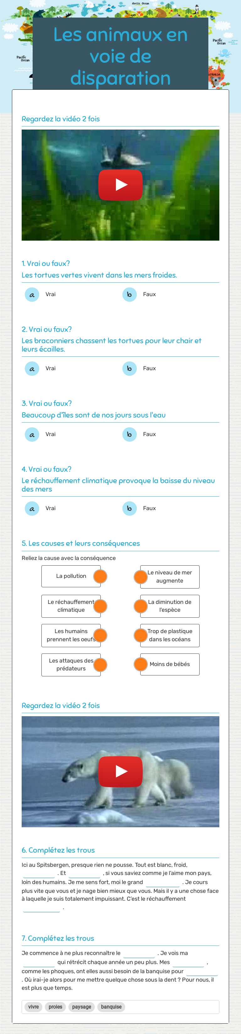 Les animaux en voie de disparation worksheet preview image