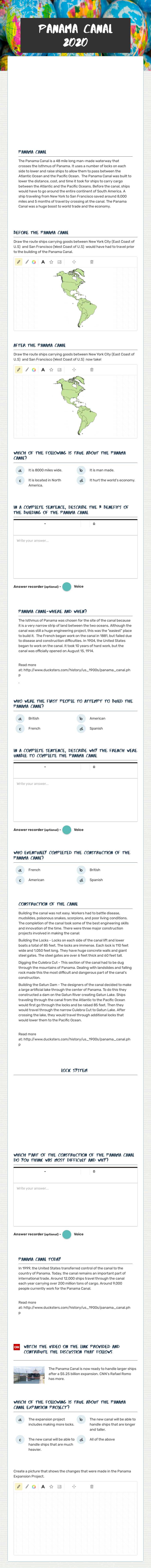 Panama Canal 2020 worksheet preview image