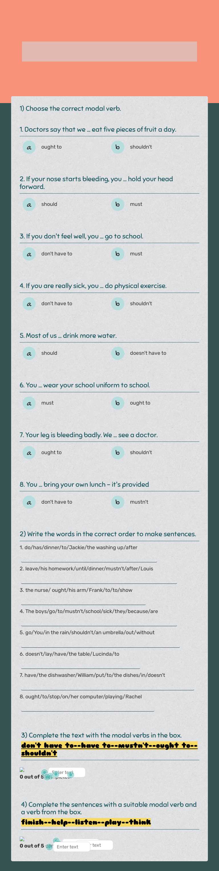 Grammar(modals) Grade 8 worksheet preview