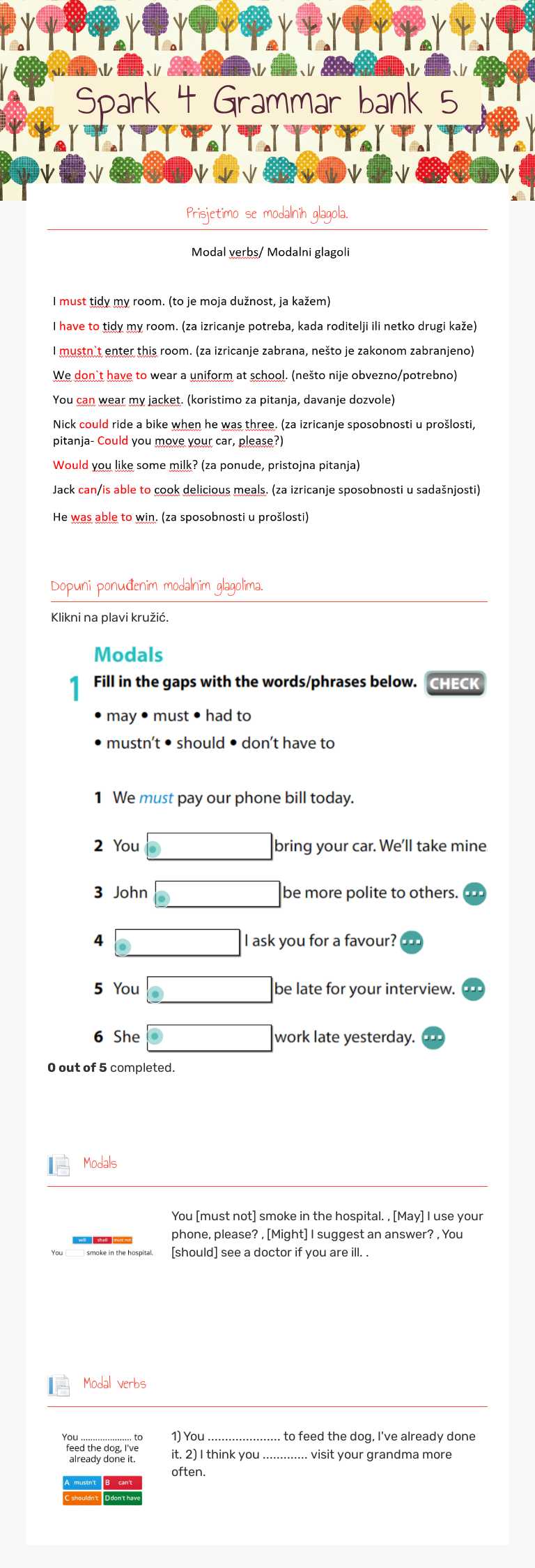 Spark 4 Grammar bank 5 worksheet preview image