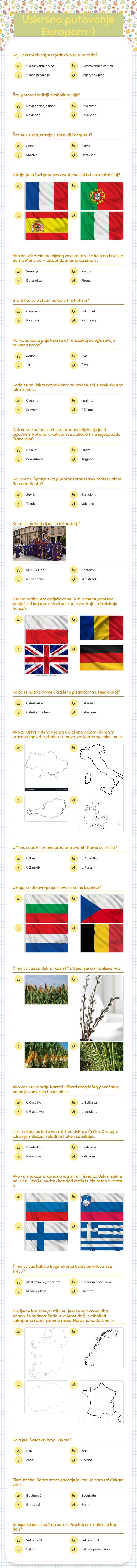 Uskrsno putovanje Europom :) Grade 11 worksheet preview