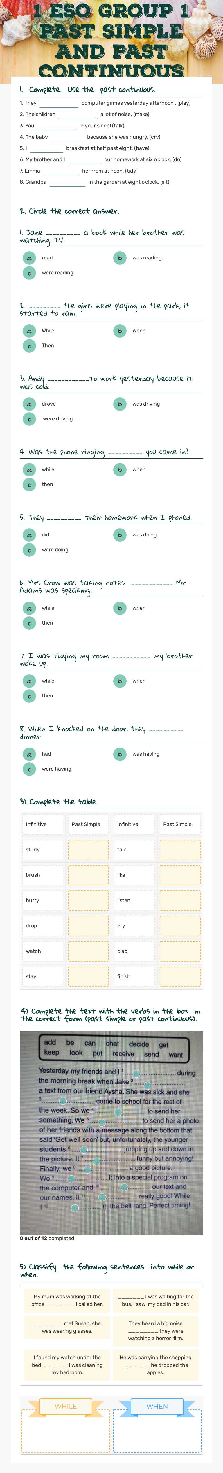 1 ESO GROUP 1 PAST SIMPLE AND PAST CONTINUOUS Grade 7 worksheet preview