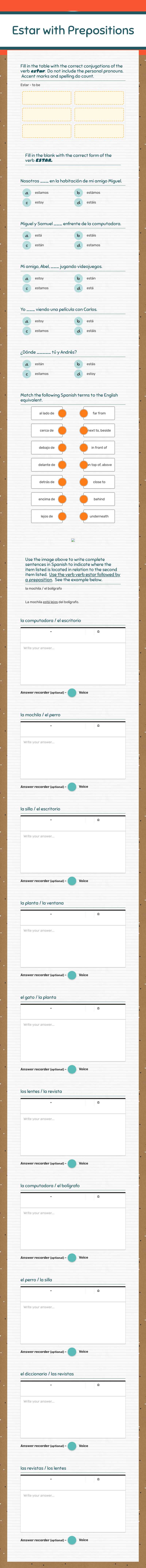 Estar with Prepositions Grade 9 worksheet preview