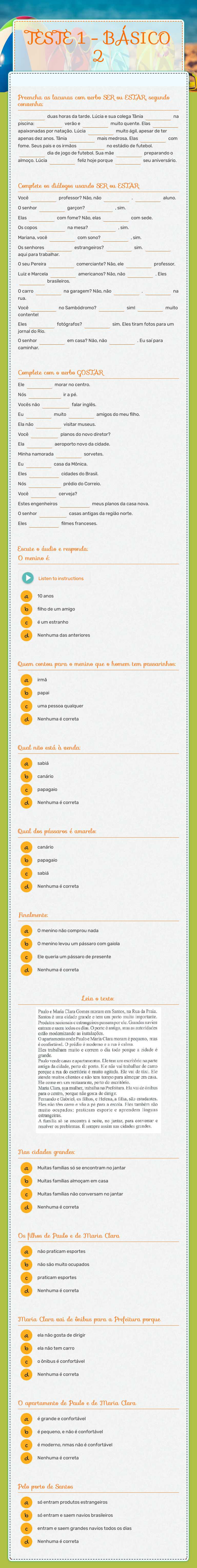 TESTE 1 - BÁSICO 2 worksheet preview image