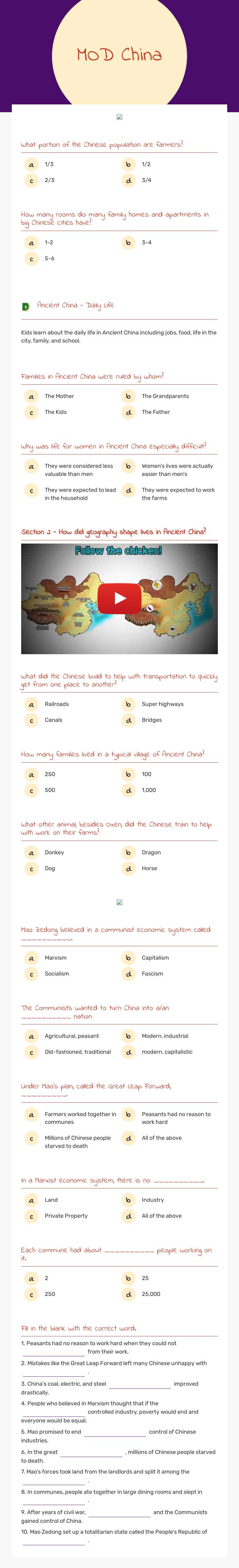 MOD China worksheet preview image
