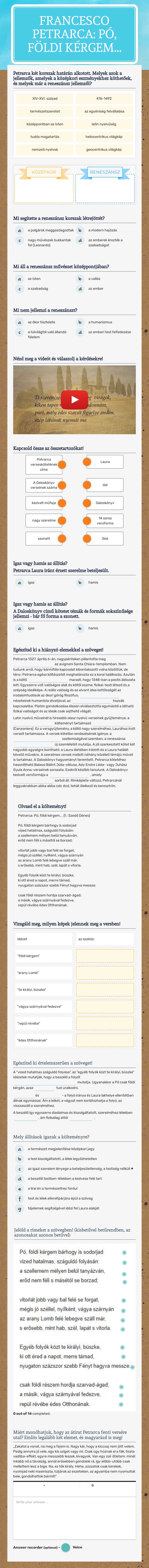 Francesco Petrarca: Pó, földi kérgem... worksheet preview image