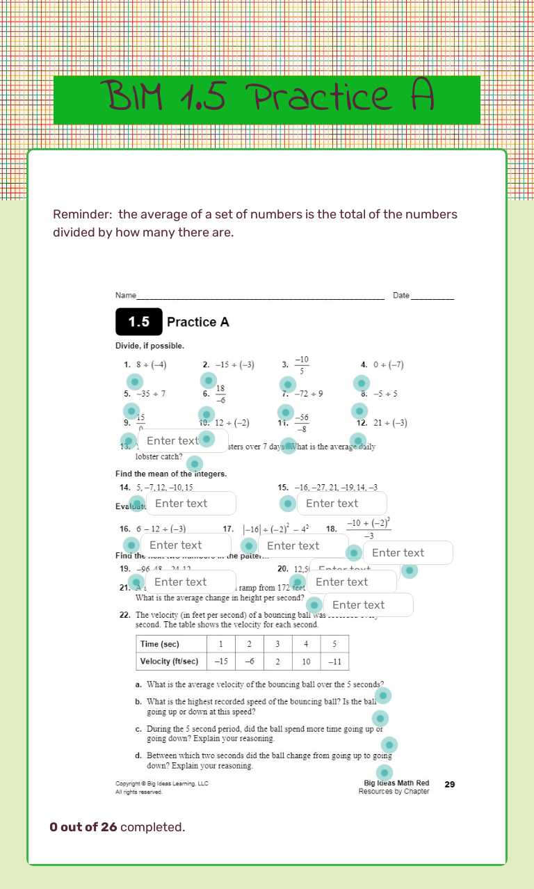 BIM 1.5 Practice A Grade 7 worksheet preview