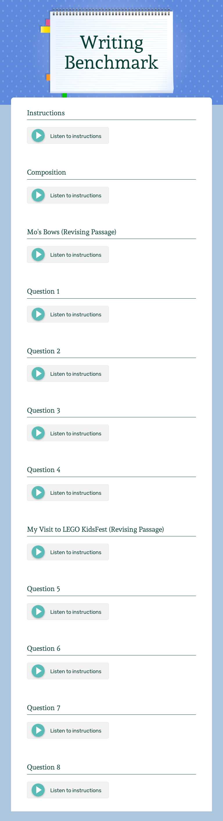 Writing Benchmark Grade 4 worksheet preview