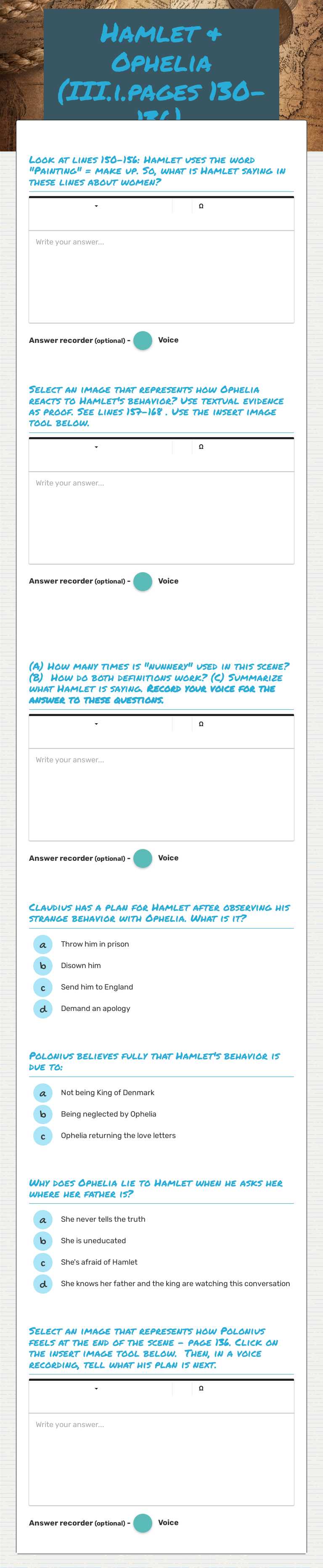 Hamlet & Ophelia (III.i.pages 130-136). worksheet preview image