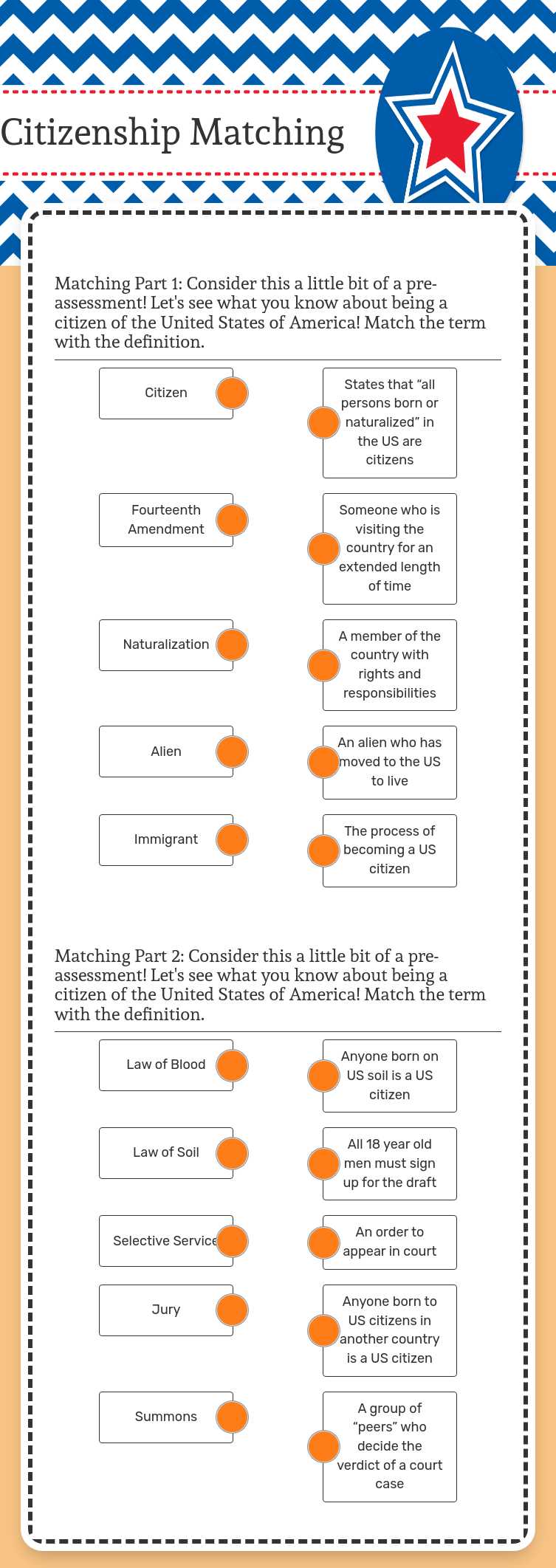 Citizenship Matching worksheet preview image