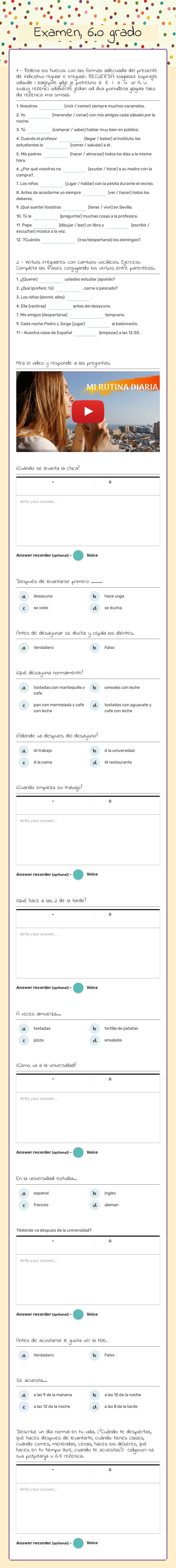 Examen, 6.o grado worksheet preview image