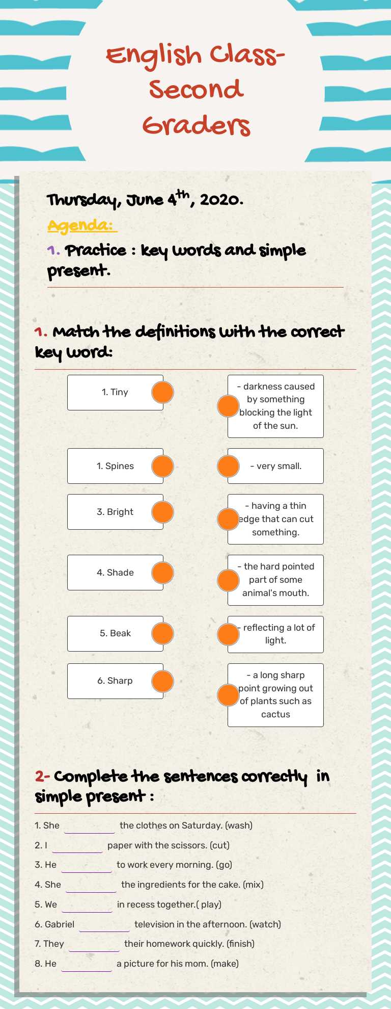 English Class- Second Graders worksheet preview image
