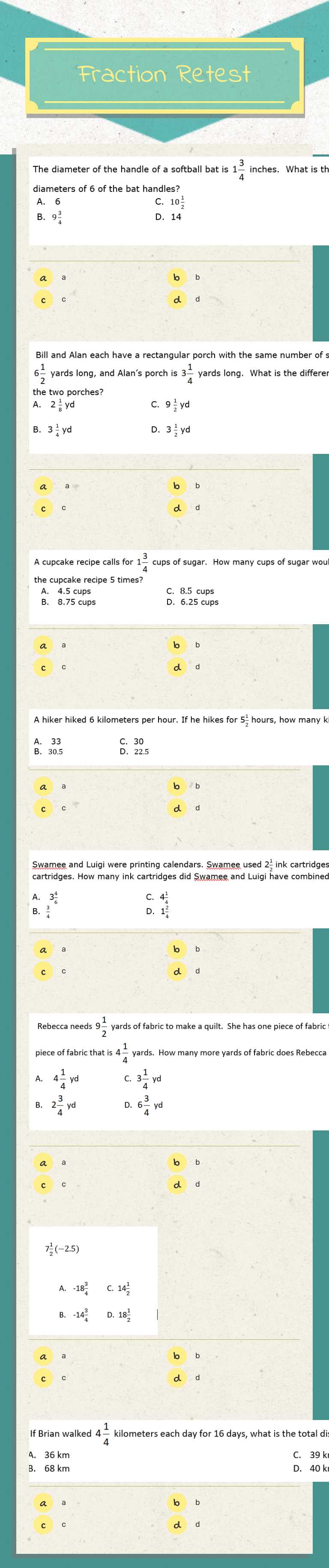 Fraction Retest worksheet preview image