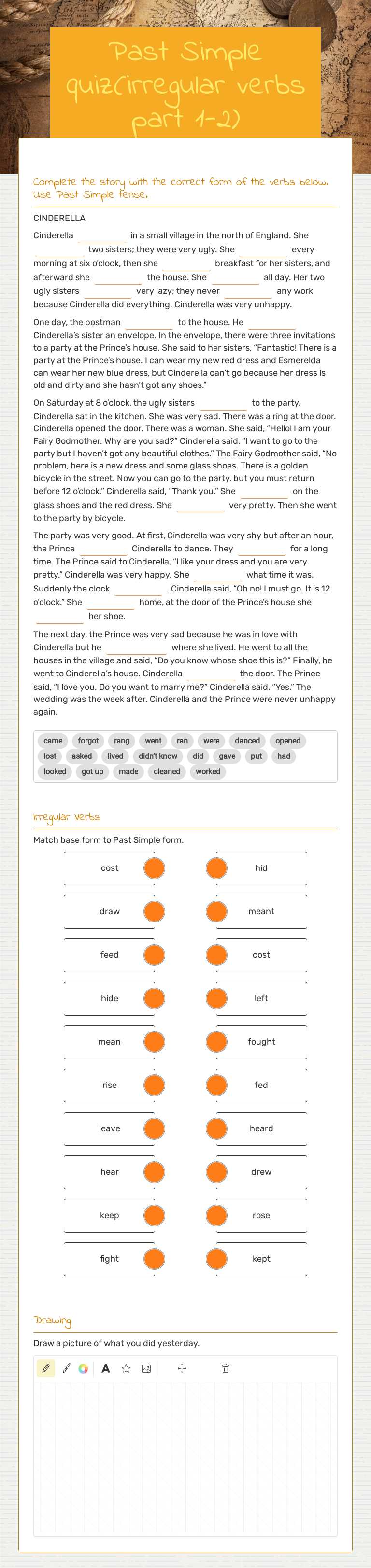 Past Simple quiz(irregular verbs part 1-2) worksheet preview image