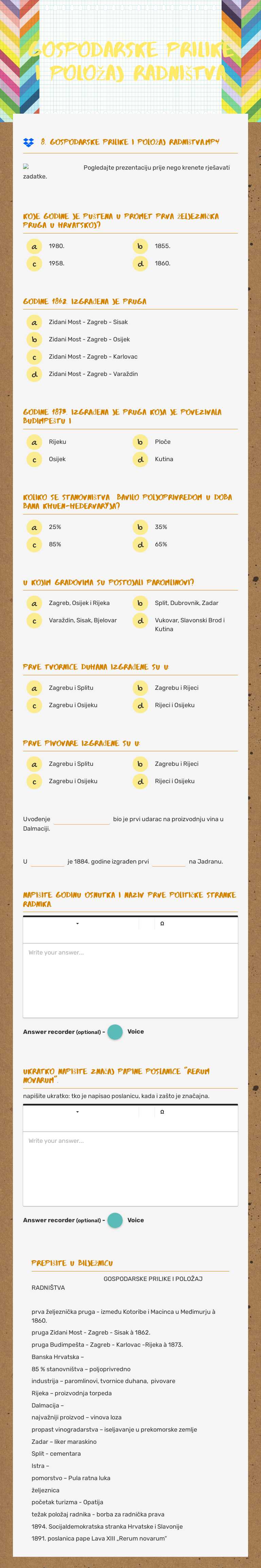Gospodarske prilike i položaj radništva worksheet preview image