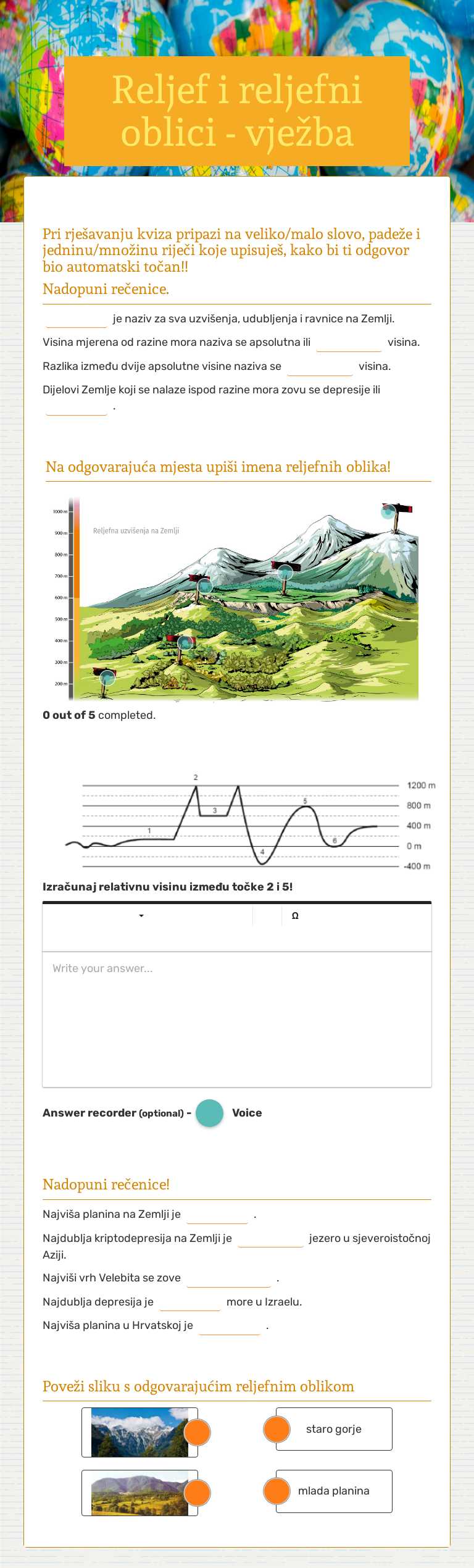 Reljef i reljefni oblici - vježba worksheet preview image