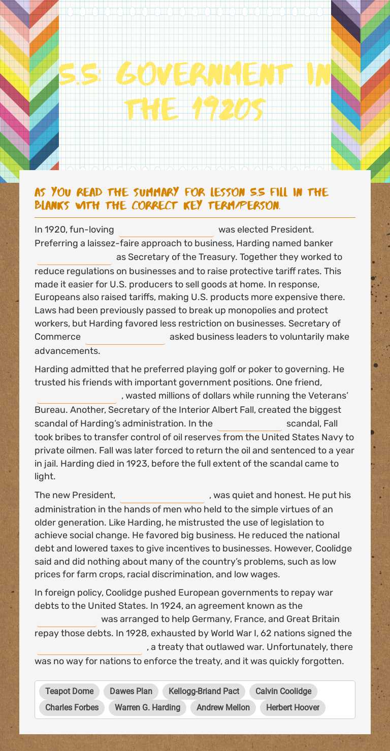 5.5: Government in the 1920s worksheet preview image