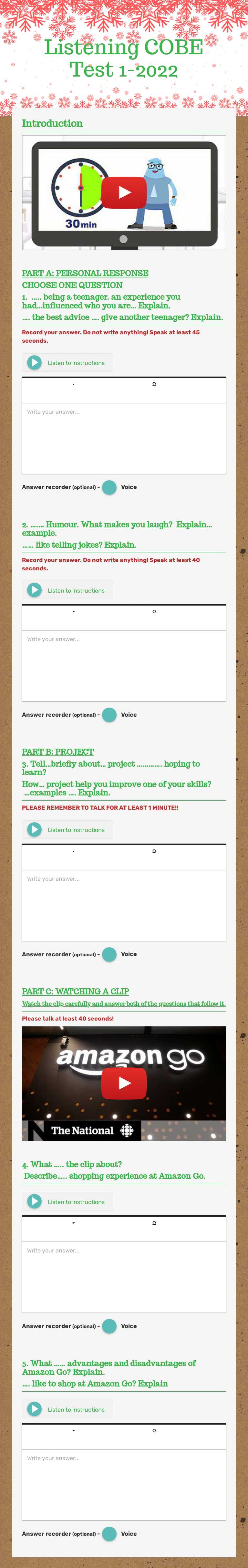 Listening COBE  Test 1-2022 worksheet preview