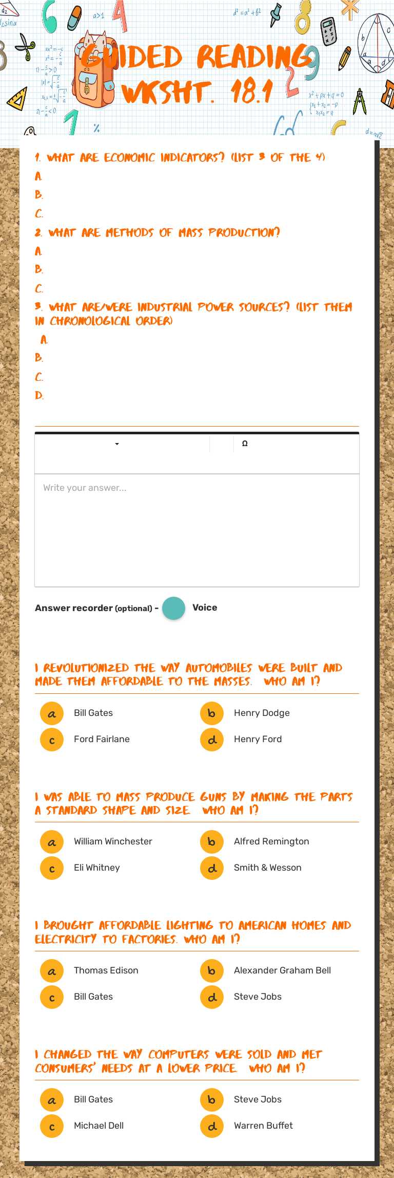 Guided Reading Wksht. 18.1 worksheet preview image
