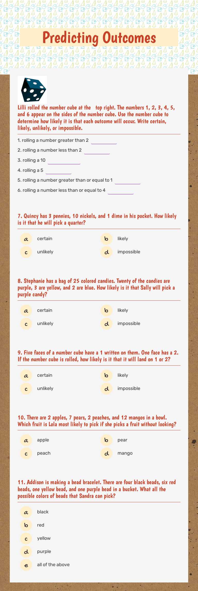 Predicting Outcomes worksheet preview image