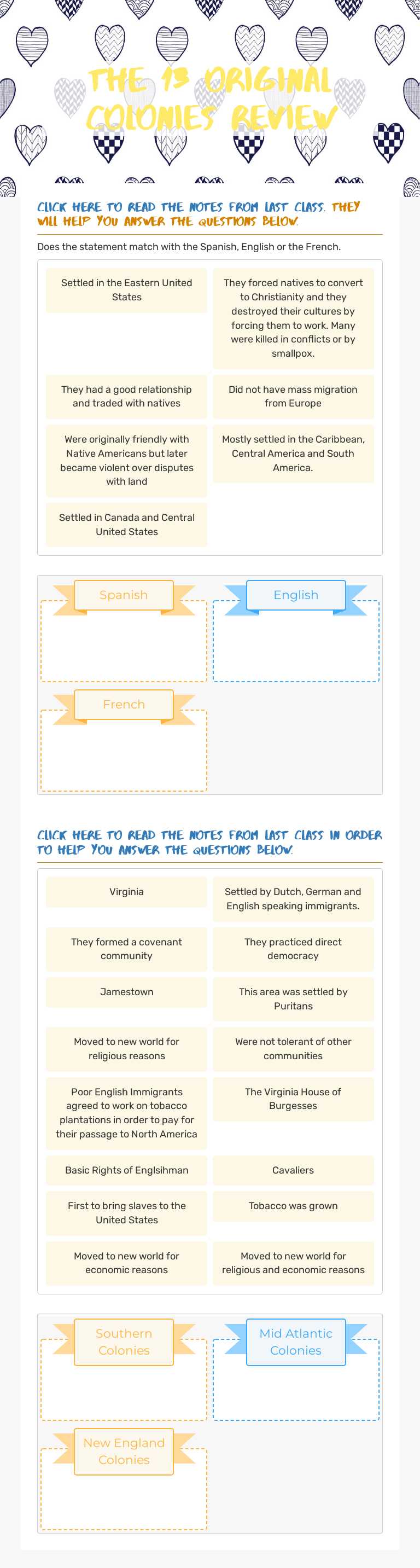 The 13 original colonies Review worksheet preview image