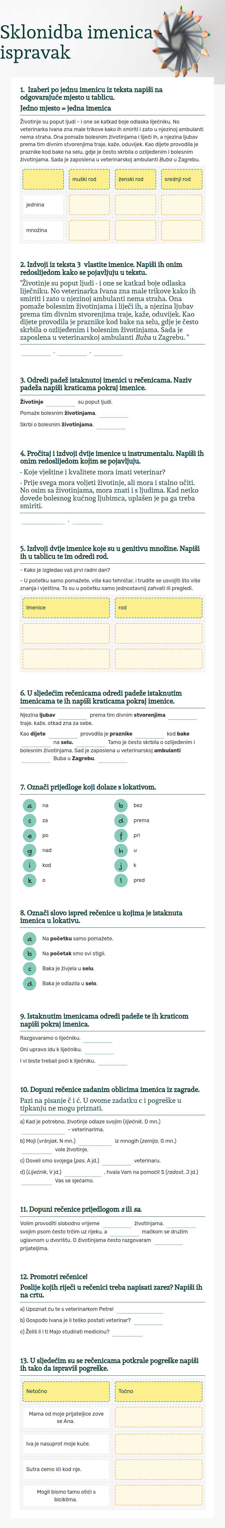 Sklonidba imenica -  ispravak worksheet preview image