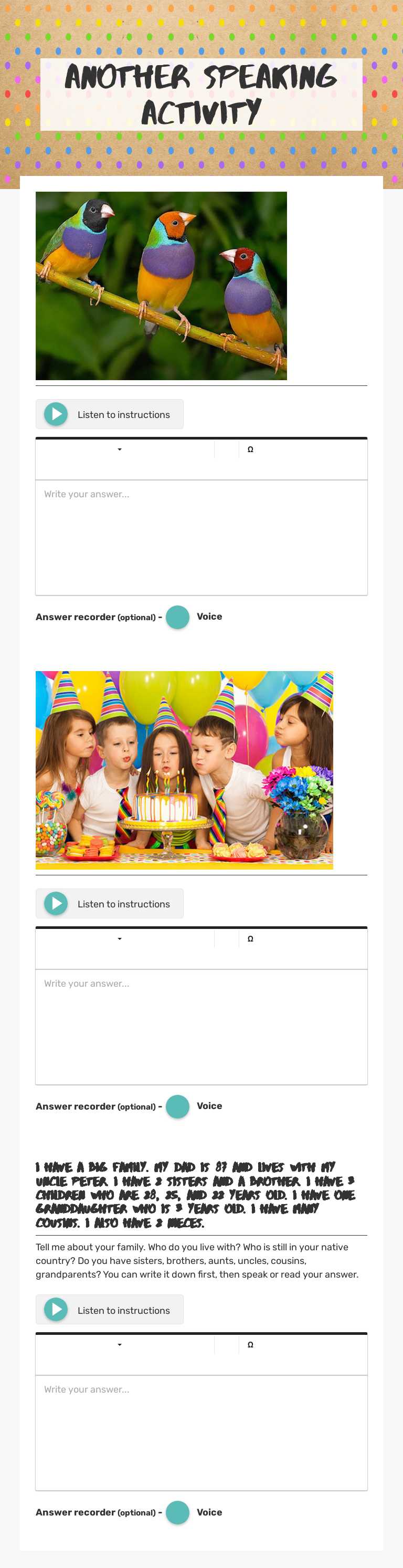 Another Speaking activity worksheet preview image