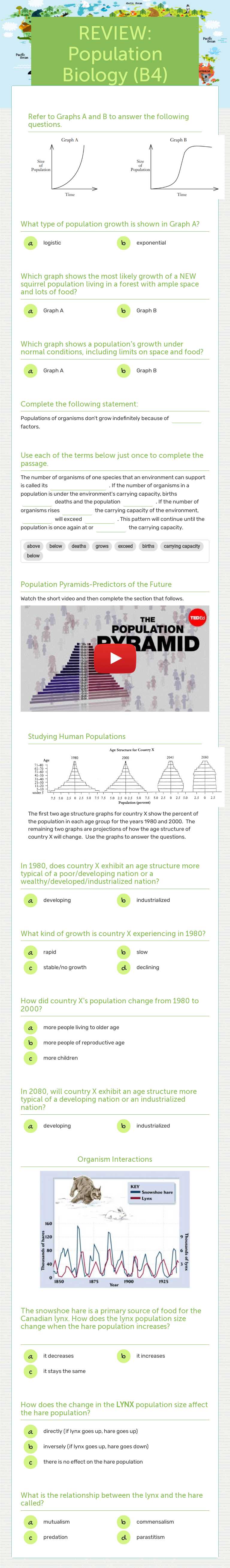 REVIEW: Population Biology (B4) Grade 10 worksheet preview