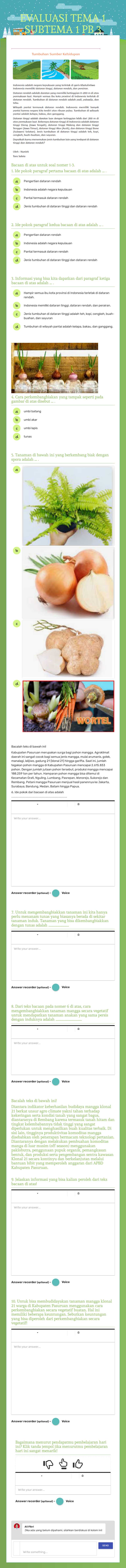 EVALUASI TEMA 1 SUBTEMA 1 PB 3 worksheet preview image