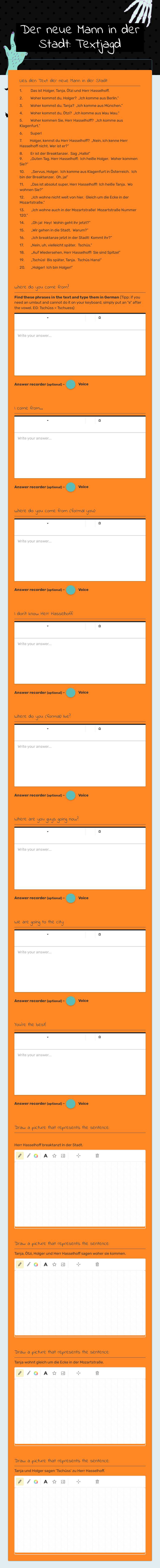Der neue Mann in der Stadt: Textjagd worksheet preview image