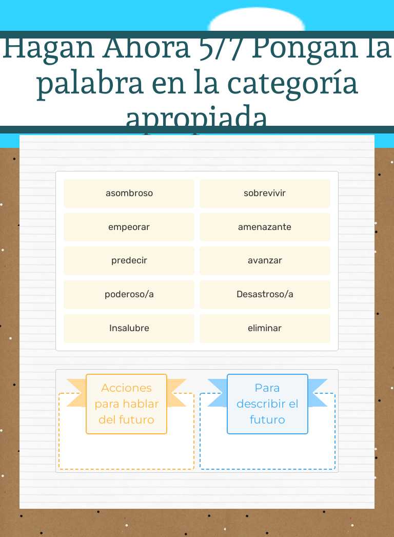 Hagan Ahora 5/7  Pongan la palabra en la categoría apropiada worksheet preview image