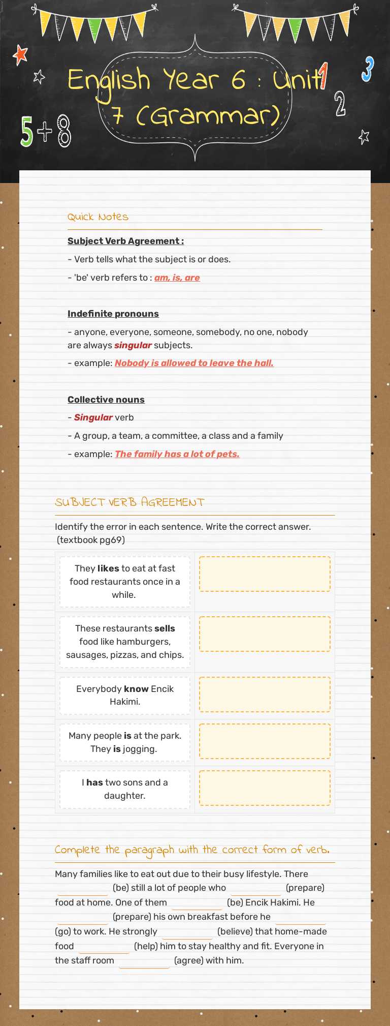 English Year 6 :  Unit 7 (Grammar) worksheet preview image