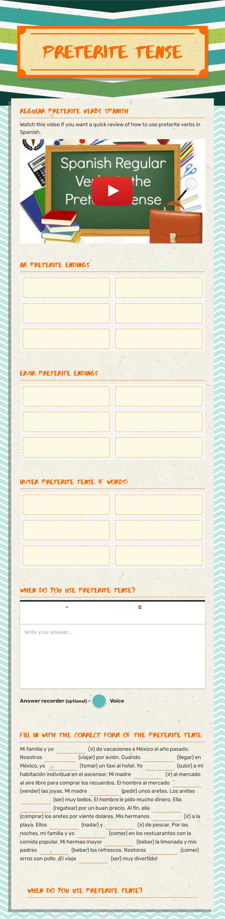 Preterite Tense worksheet preview image