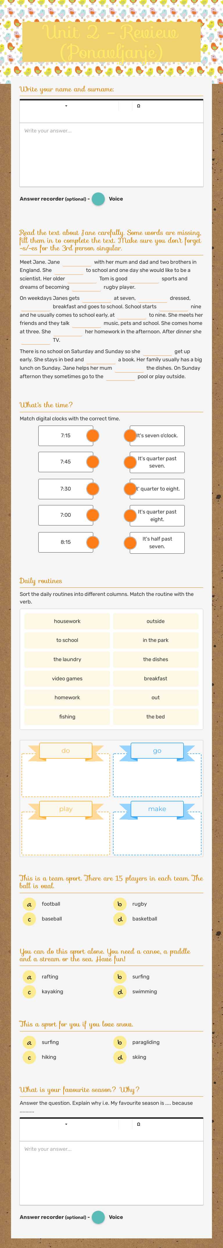 Unit 2 - Review (Ponavljanje) worksheet preview image