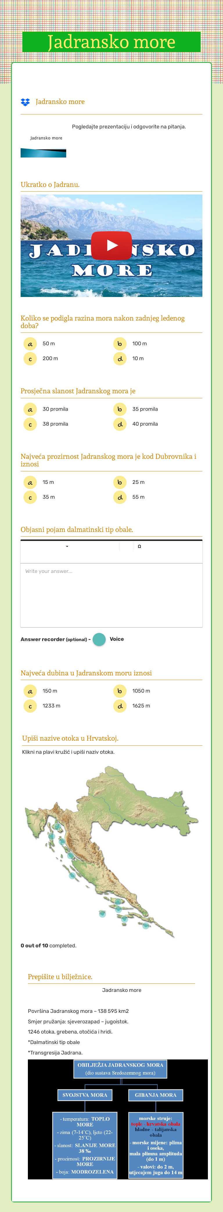 Jadransko more Grade 8 worksheet preview