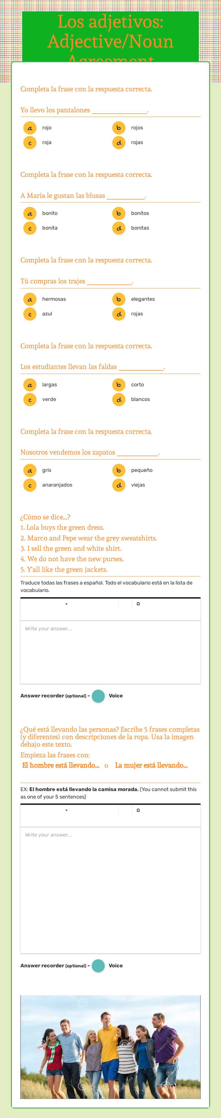 Los adjetivos: Adjective/Noun Agreement by Absalom O'Neil | Interactive ...
