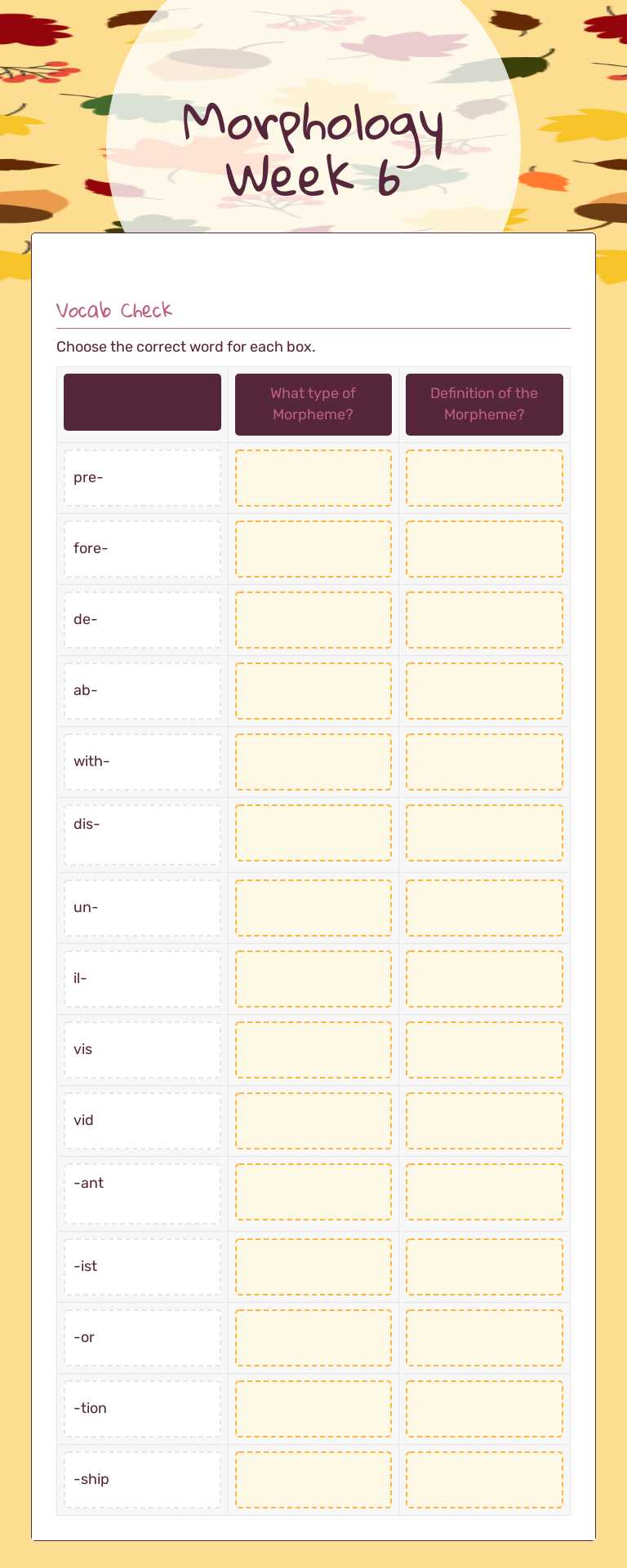 Morphology Week 6 Grade 3 worksheet preview