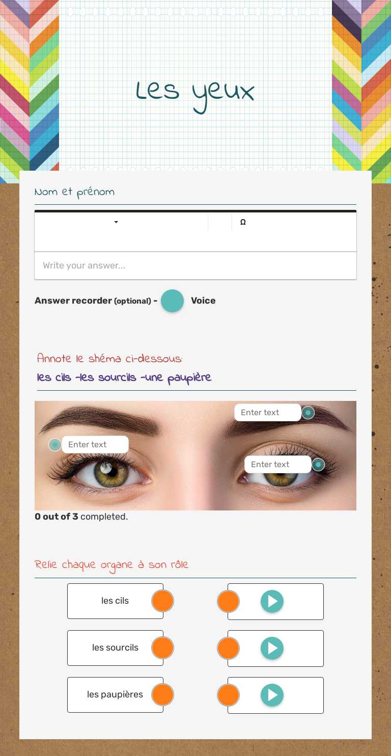 Les yeux worksheet preview image