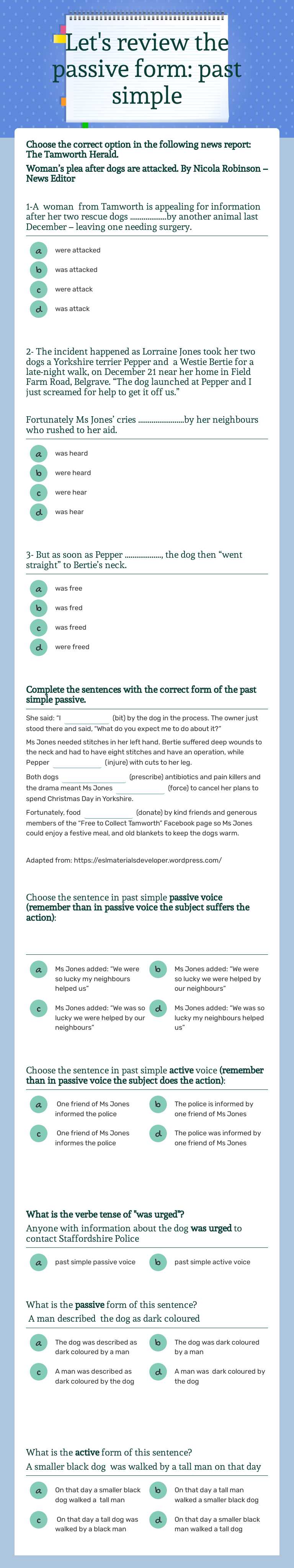 Let's review the passive form:  past simple worksheet preview image