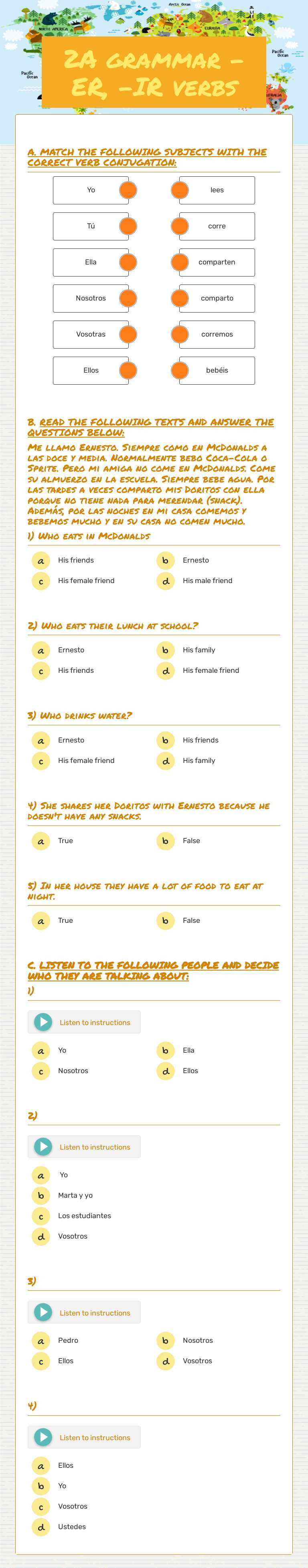 2A grammar -ER, -IR verbs worksheet preview image