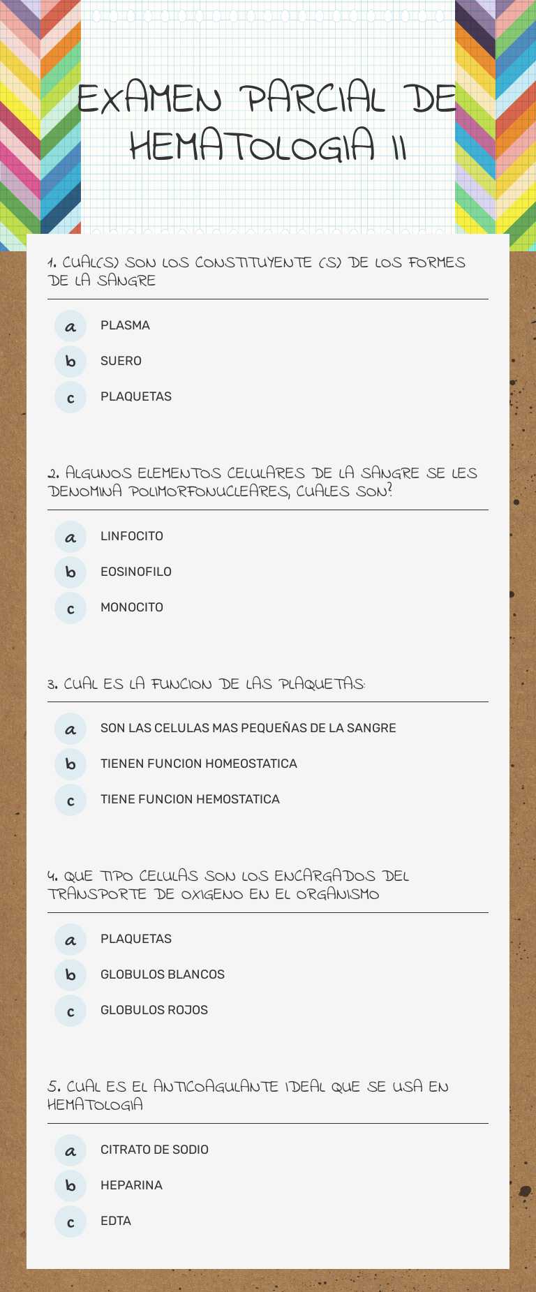EXAMEN PARCIAL DE HEMATOLOGIA II worksheet preview image