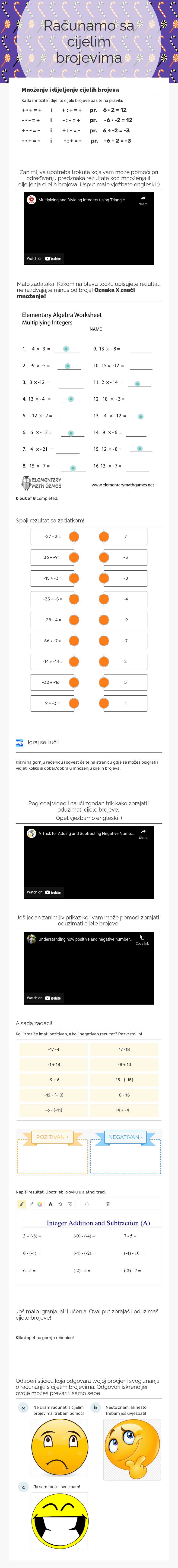 Računamo sa cijelim brojevima worksheet preview image