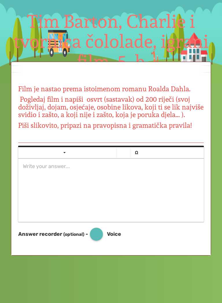 Tim Barton, Charlie i tvornica čololade, igrani film, 5. b worksheet preview image