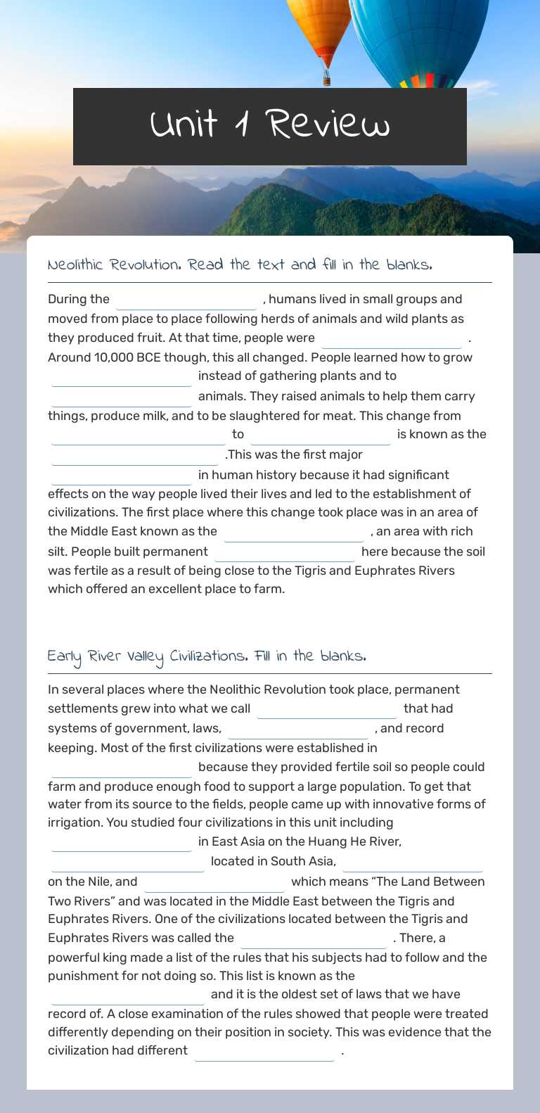 Unit 1 Review worksheet preview image