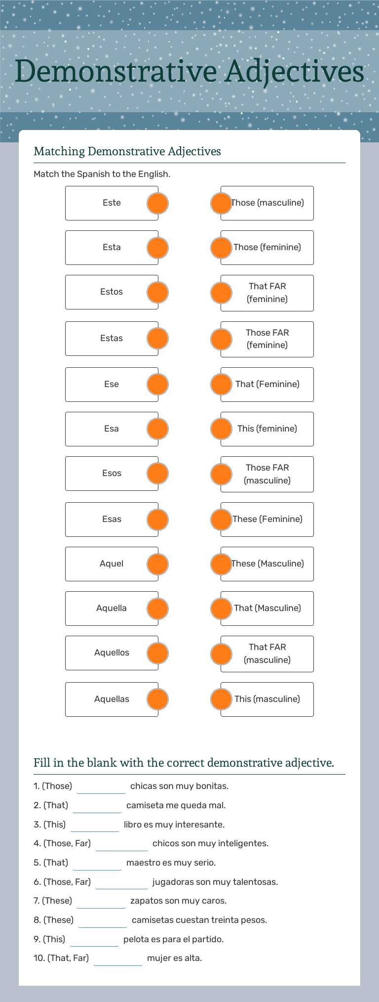 Demonstrative Adjectives worksheet preview image