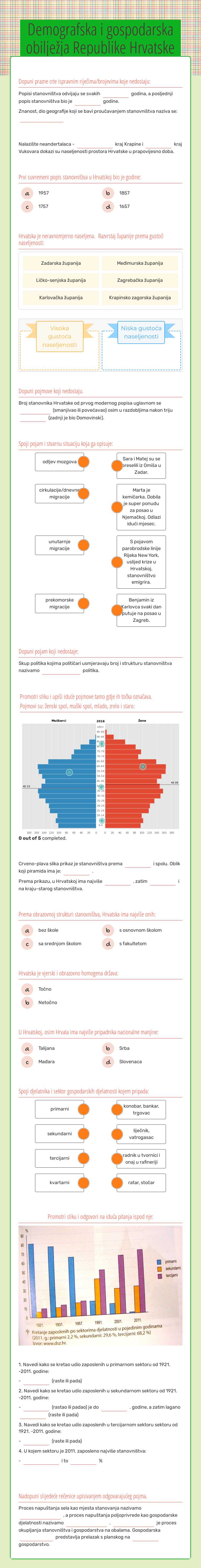 Demografska i gospodarska obilježja Republike Hrvatske Grade 12 worksheet preview