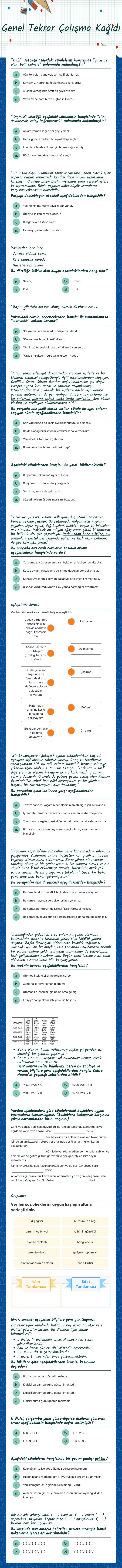 Genel Tekrar Çalışma Kağıdı worksheet preview image
