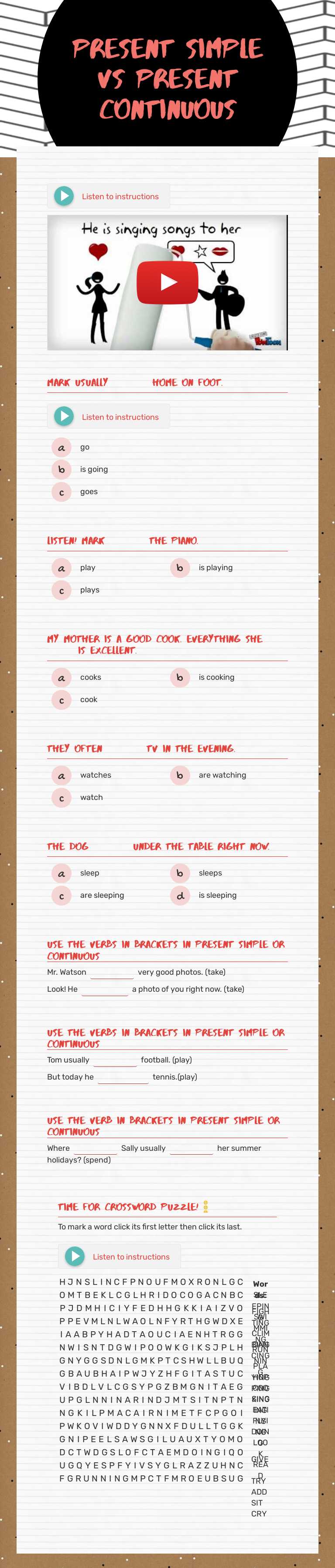 present simple vs 
present continuous worksheet preview image