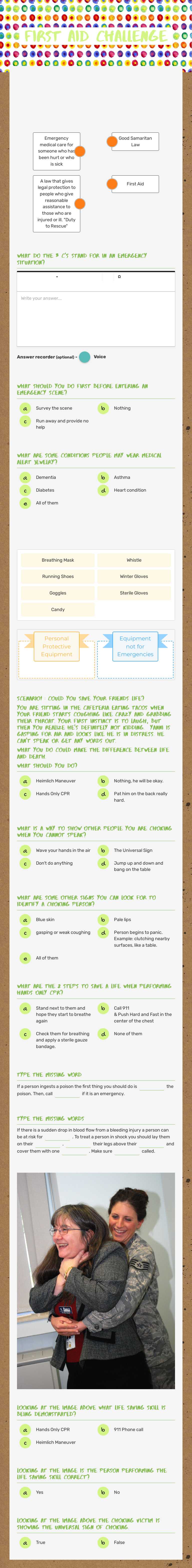 First Aid Challenge worksheet preview image