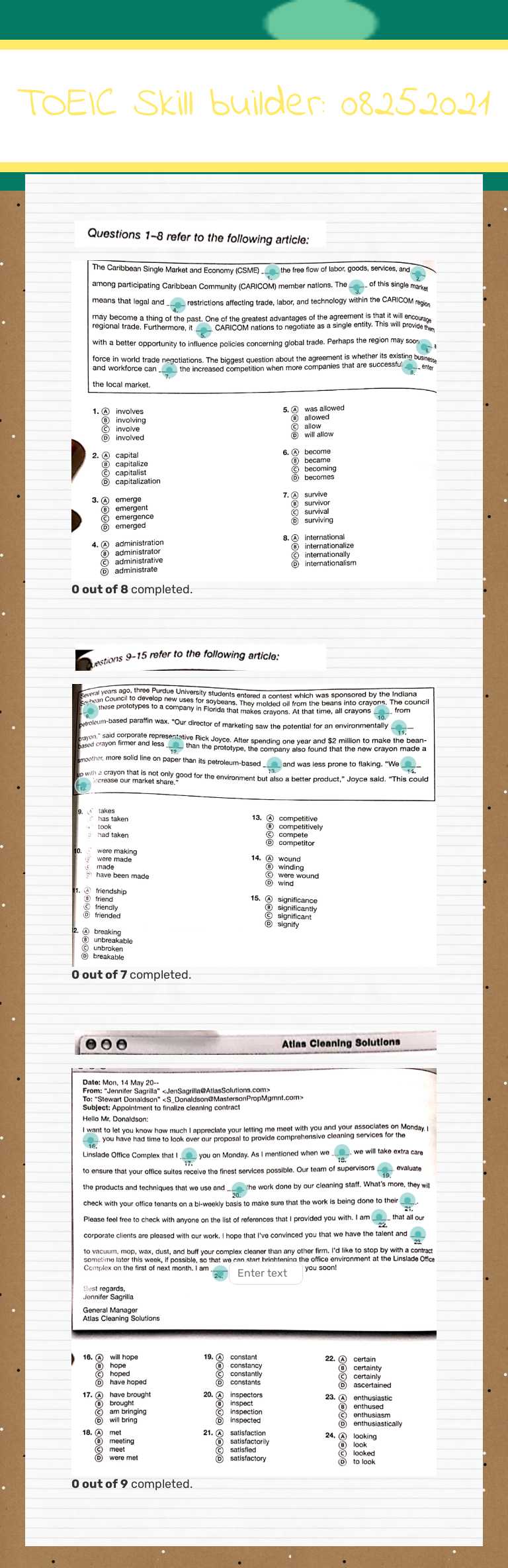 TOEIC Skill builder: 08252021 worksheet preview image